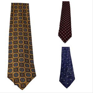 Jos A Bank Men's Neckties Burgundy Purple Gold Brown Hand-Sewn 100% Silk